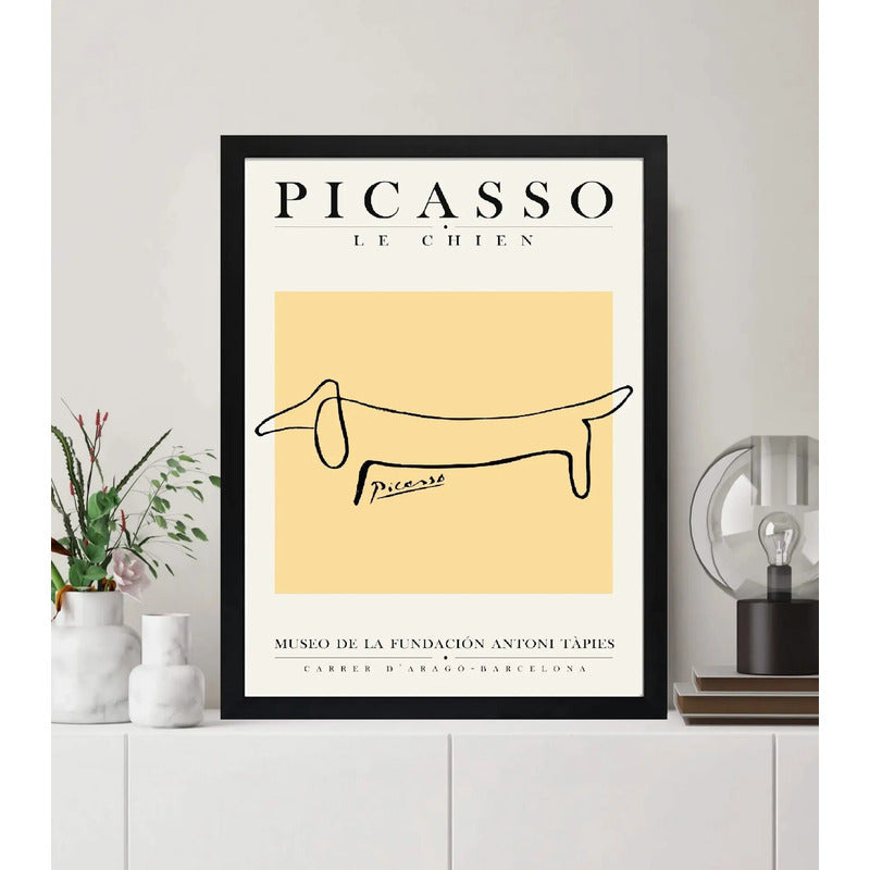 Cuadro Picasso El Perro Line Arte Abstracto Obra Minimalista Marco Negro
