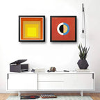 Set 2 Cuadros Josef Albers Hilma Af Klint Tonos Rojo 33x33cm Marco Negro