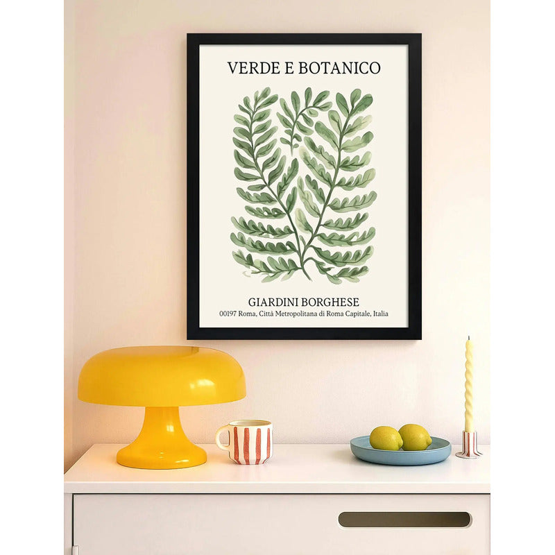 Cuadro Dormitorio Living Verde Botanico Flower Market Italia Marco Negro