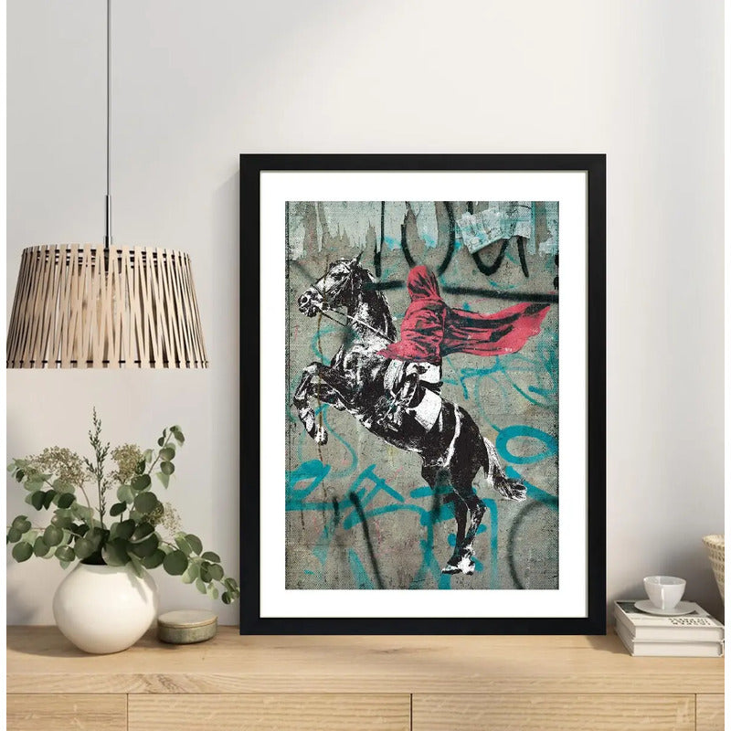 Cuadro Banksy Napoleon Caballo Arte Urbano Decoracion Marco Negro