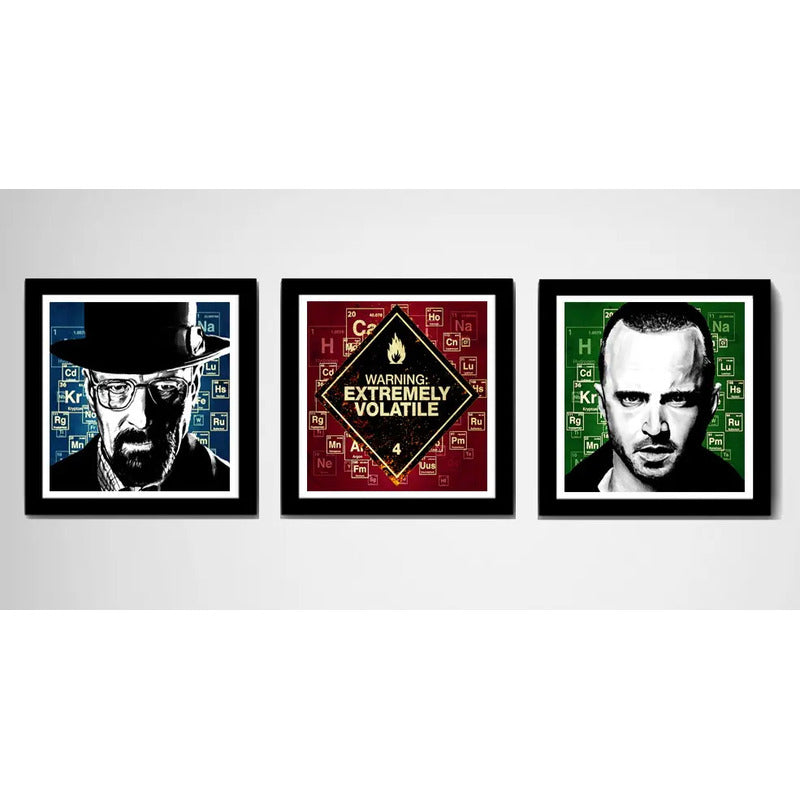 Set 3 Cuadros Breaking Bad Heisenberg Walter Jesse Pinkman Marco Negro