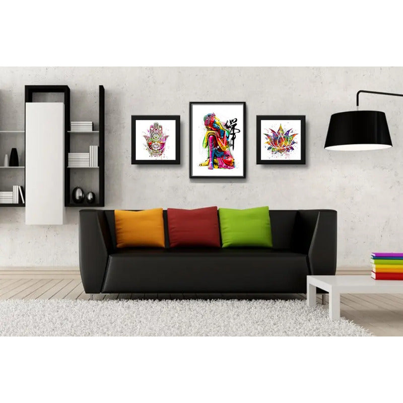 Set 3 Cuadros Buda Flor De Loto Hamsa Pop Art Zen Feng Shui