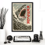 Cuadro Tiburón Arte Japonés Anime Cinema Japón Decoracion Marco Negro