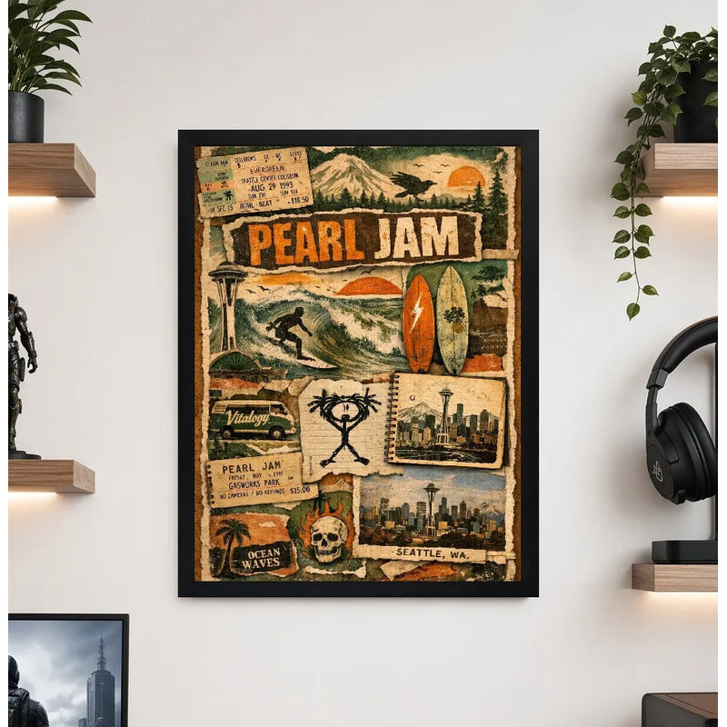 Cuadro Pearl Jam Vitalogy Seattle Grunge Rock Eddie Vedder Marco Negro