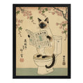 Cuadro Gato Siames Bano Arte Japón Flores Cerezo Decoracion Marco Negro