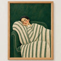 Cuadro Dormitorio Living Niña Durmiendo Sofá Arte Abstracto Marco Negro