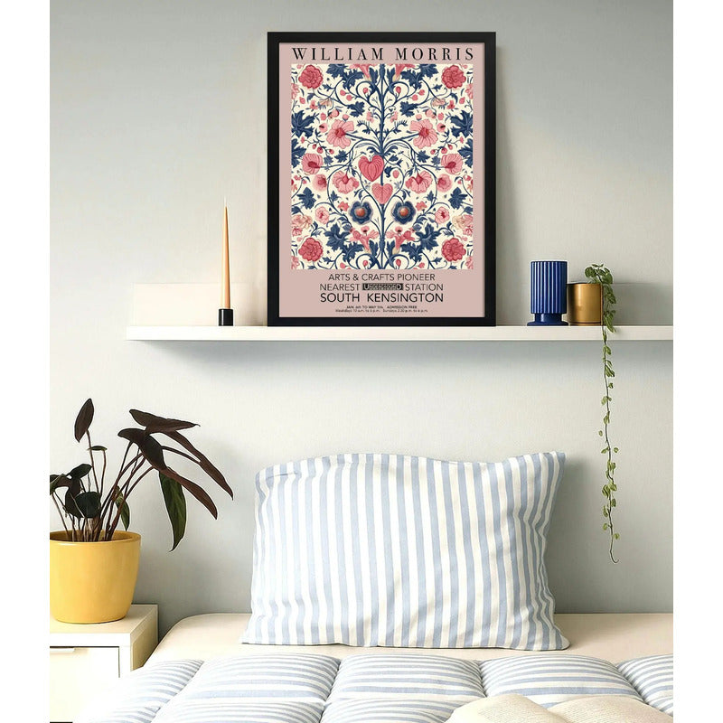 Cuadro Dormitorio Flores Romántica William Morris Botanico 2 Marco Negro
