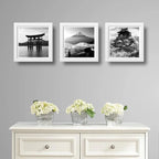 Set 3 Cuadros Japon En Blanco Y Negro Monte Fuji Templo Arte