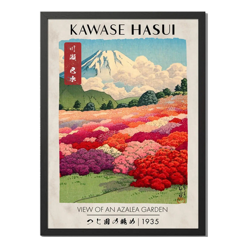 Cuadro Kawase Hasui Arte Japónes Vista De Jardín De Azaleas Marco Negro