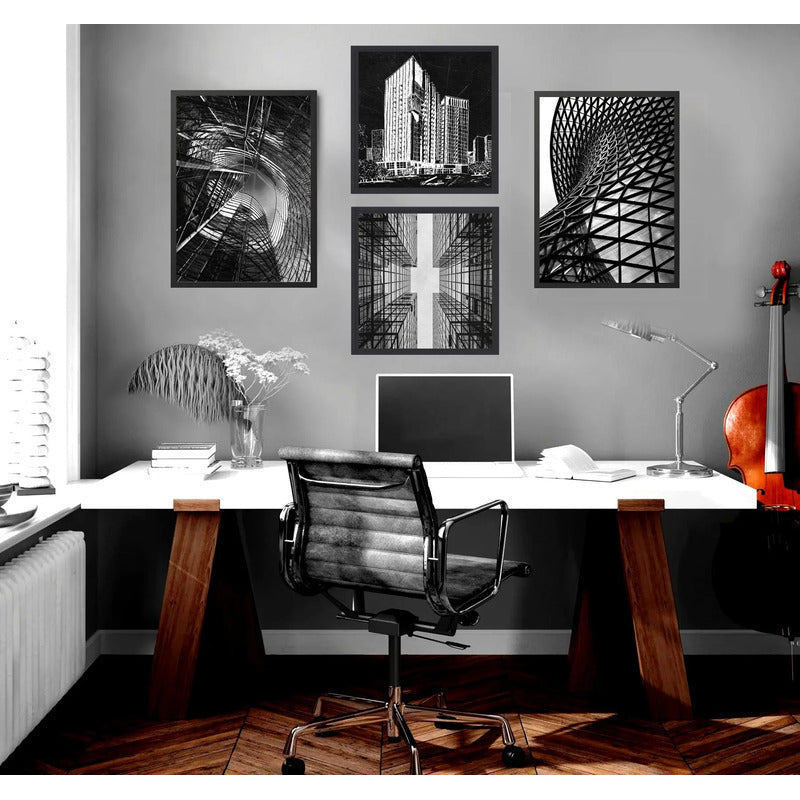 Wall 4 Cuadros Para Estudio Oficina Empresa Decoracion Arquitectura Moderna Con Marco Negro