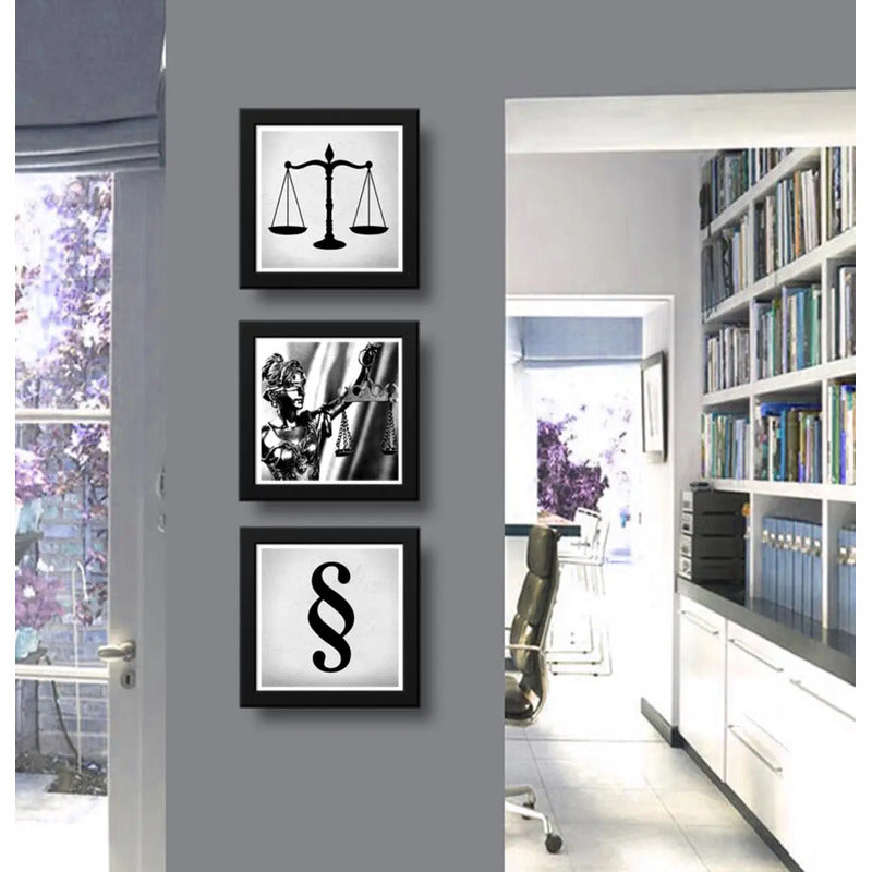 Set 3 Cuadros Abogado Diosa Justicia Juez Estudio Oficina B2