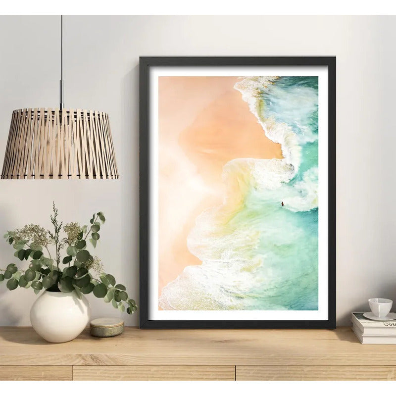Cuadro Surf Mar Ola Tabla Playa Decoracion Playera Tropical Marco Negro