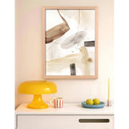 Cuadro Dormitorio Living Boho Abstracto Beige Acuarela Oak Marco Marrón Claro