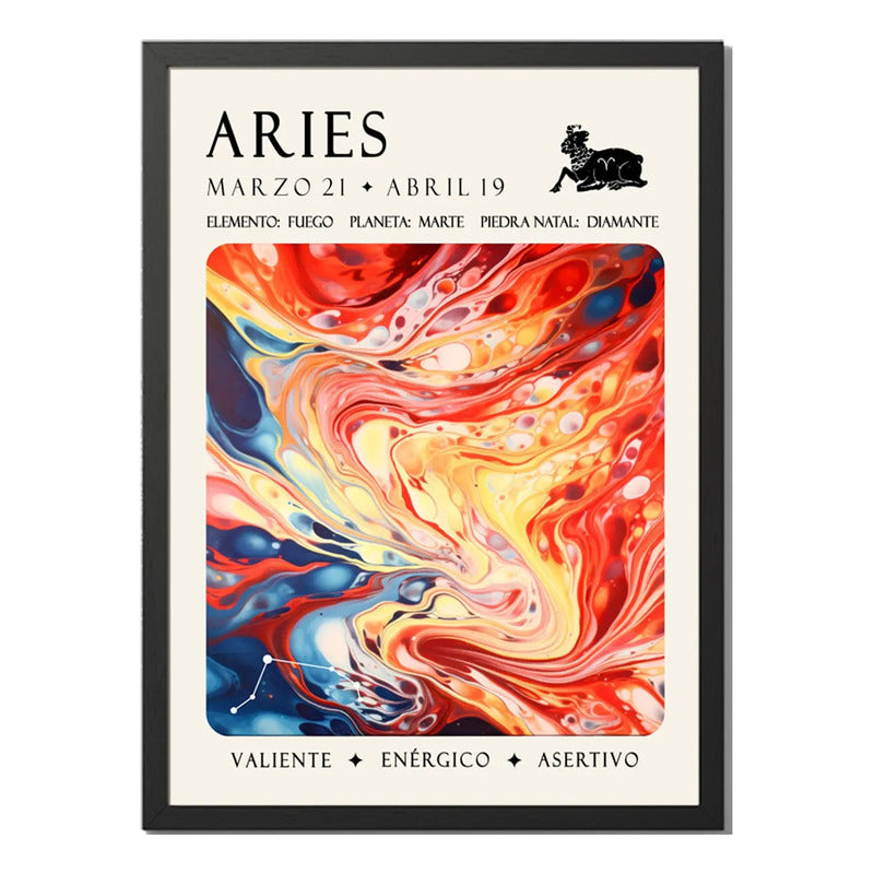 Cuadro Aries Signo Astrologia Horoscopo Piedra Diamante Marco Negro
