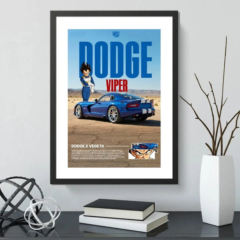 Cuadro Dodge Viper Vegeta Fusion Dragon Ball Auto Carrera Marco Negro