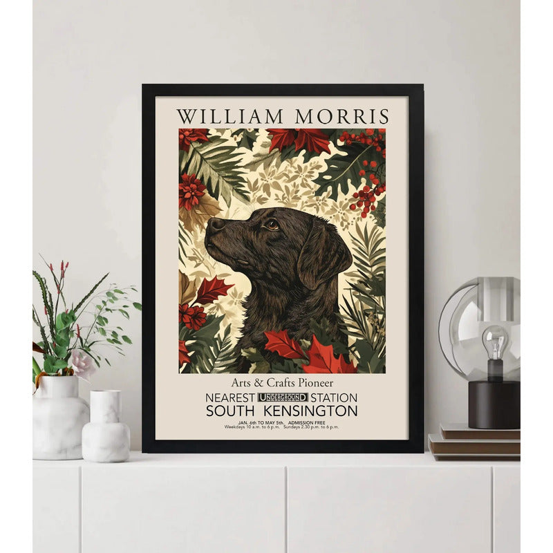 Cuadro Perro Botanico Invierno William Morris Art & Craft 7 Marco Negro