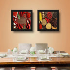 Set 2 Cuadros Pimientas Condimentos Cocina Decora - 33x33cm Marco Negro