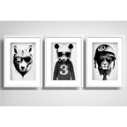 Set 3 Cuadros Lobo Panda León Animales Arte Urbano Paspartu