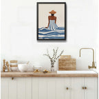 Cuadro Dormitorio Living Mujer Elegante Mar Playa Azul Beige Marco Negro