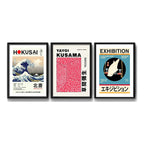 Set 3 Cuadros Arte Japones Yayoi Kusama Hokusai Jakuchu Marco Negro