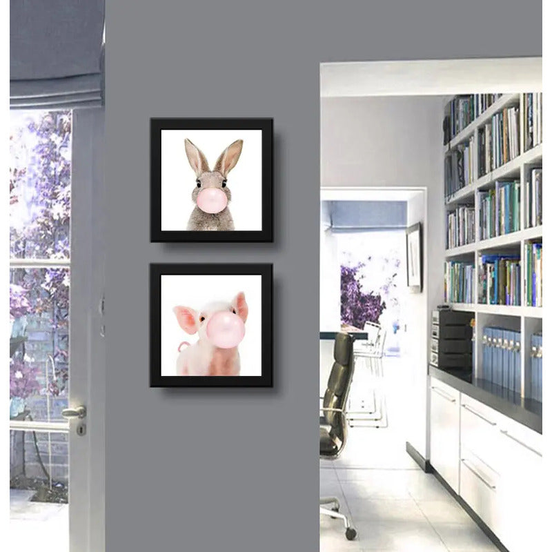 Set 2 Cuadros Conejo Chicle Cerdo Baby Animals Decoracion