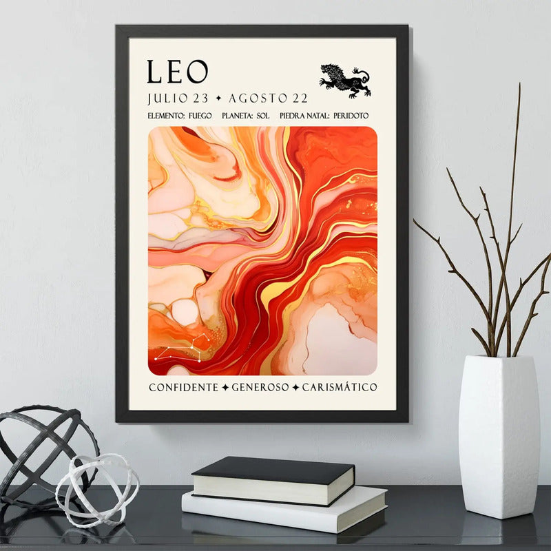Cuadro Leo Signo Astrologia Horoscopo Piedra Peridoto Marco Negro