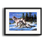 Cuadro Lobos De Invierno Montanas Decoracion Con Paspartú Marco Negro