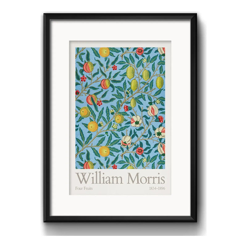 Cuadro William Morris 4 Frutas Flores 53x43cm Con Paspartú Marco Negro