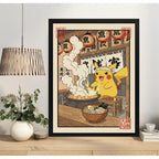 Cuadro Pikachu Cocina Sushi Ramen Comida Japón Pokemon Anime Marco Negro