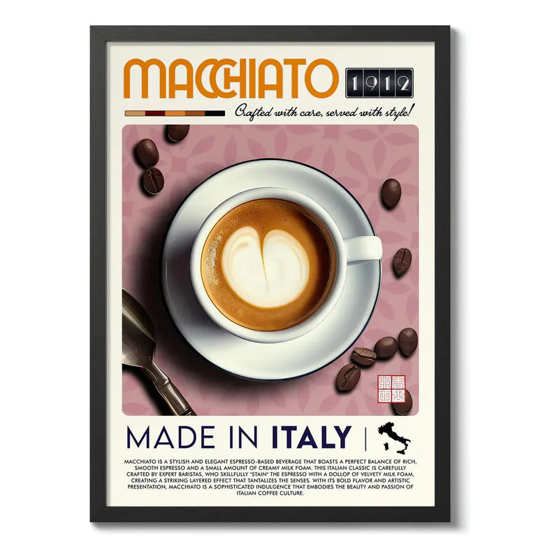 Cuadro Cafe Made In Italy Coffee Arte Italia Cocina Vintage Macchiato 1912 Marco Negro
