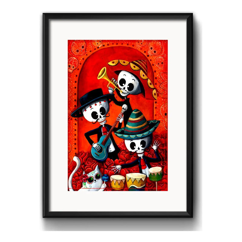 Cuadro Banda Calaveras Mexicanas Tattoo Decoracion Paspartú Marco Negro