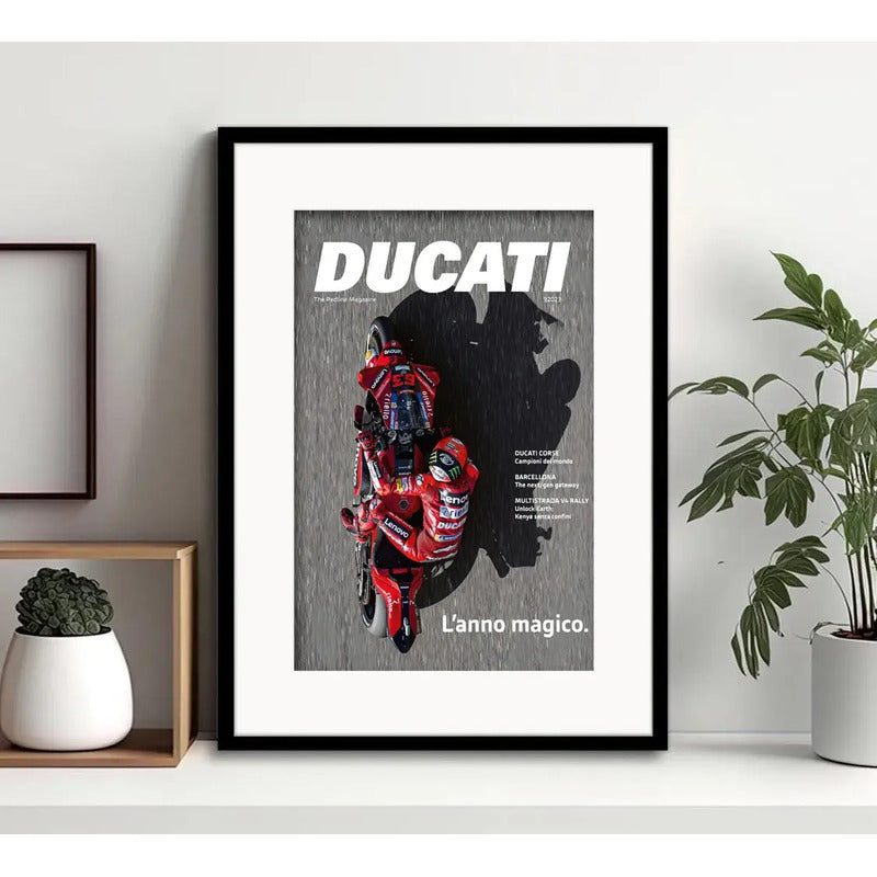 Cuadro Ducati Moto Gp Revista Motocicleta Auto Con Paspartú Marco Negro