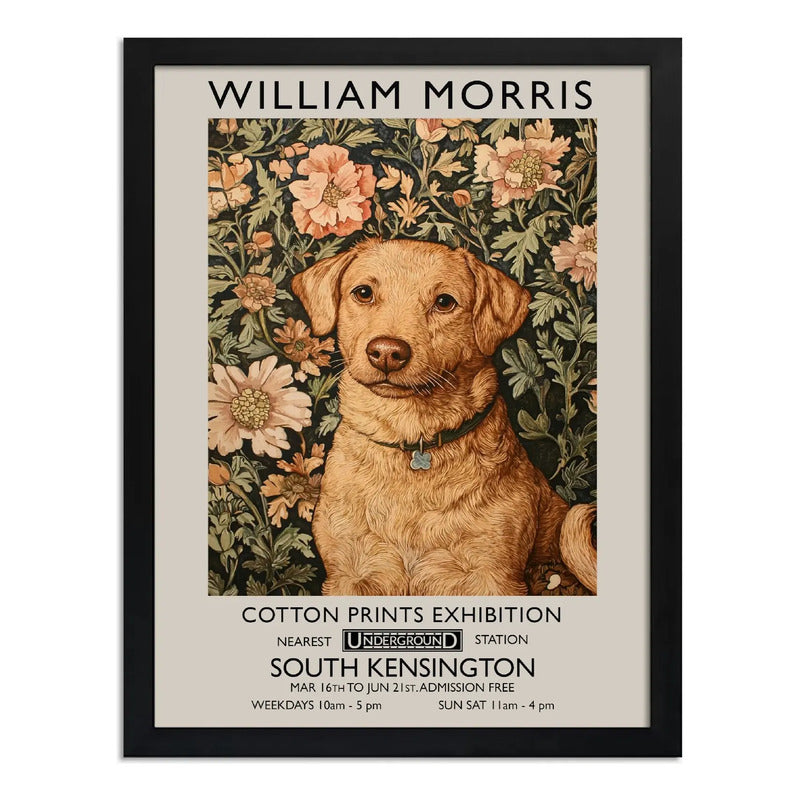 Cuadro Perro Flores William Morris Art & Craft 8 Botanico Marco Negro