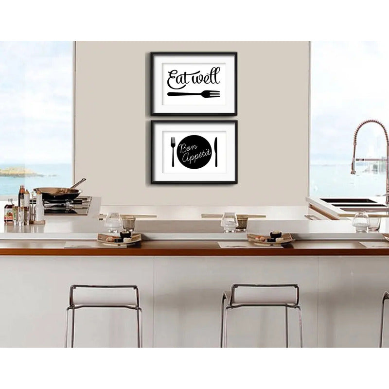Set 2 Cuadros Cocina Minimalista Frases Moderno Con Paspartu