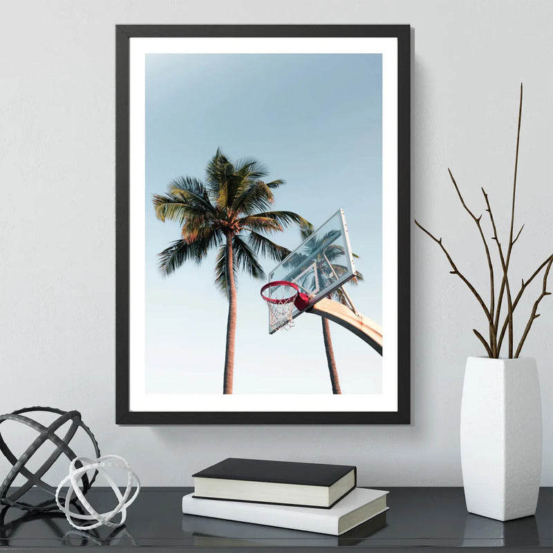 Cuadro Basket Baloncesto Playa Decoracion Playera Tropical Marco Negro