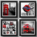 Set 4 Cuadros Londres Uk Blanco Negro Rojo Ciudad Decoracion