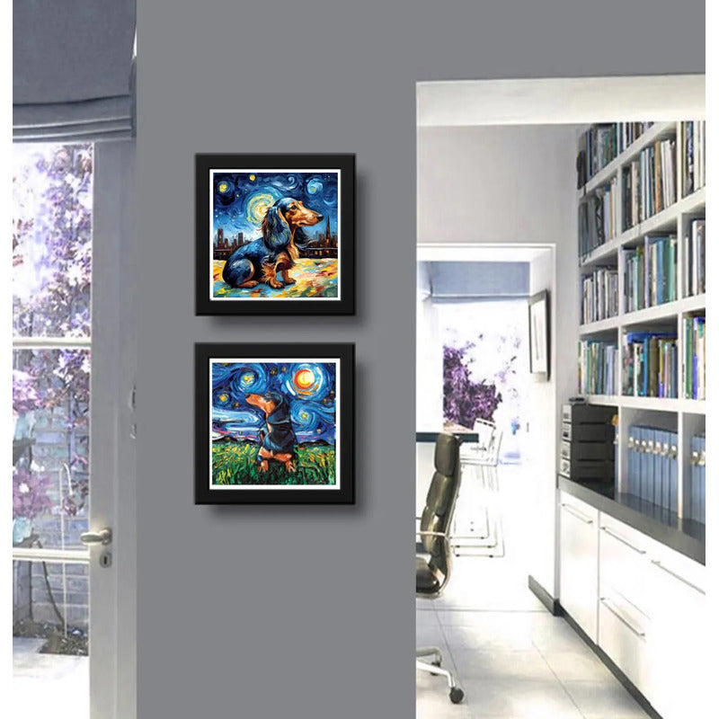Set 2 Cuadros Perro Van Gogh Dachshund Pet Arte Decoracion