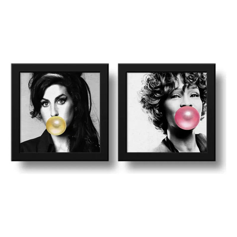 Set 2 Cuadros Amy Winehouse Whitney Houston Chicle Pop Art