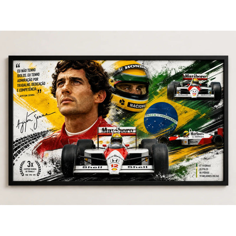 Cuadro Ayrton Senna Do Brasil Arte Formula 1 Mclaren Grande Marco Negro