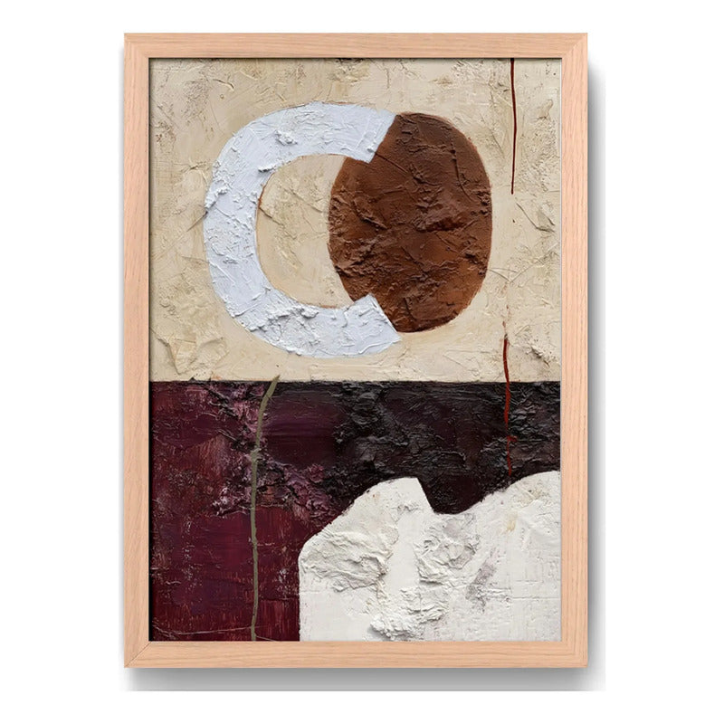 Cuadro Dormitorio Living Boho Abstracto B1 Tono Terroso Oak Marco Marrón Claro