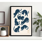 Cuadro Gato Arte Japonés Gatos Jugando Neko Cat Decoracion Marco Negro