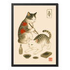 Cuadro Gato Arte Japonés Tattoo Tebori Tatuador Decoracion Marco Negro