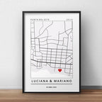 Cuadro Personalizado Pareja Novios Mapa Gps Primer Encuentro Marco Negro