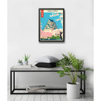 Cuadro Living Dormitorio Castillo Osaka Flores Arte Japonés Marco Negro