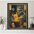 Cuadro Pikachu Baño Termal Onsen Arte Japones Pokemon Anime Marco Negro