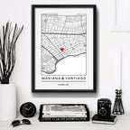 Cuadro Personalizado Pareja Novios Mapa Gps Primer Encuentro Marco Negro