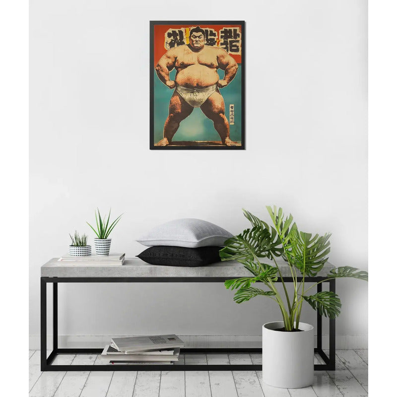 Cuadro Sumo Luchador Mangá Arte Japonés Deportes Decoracion Marco Negro