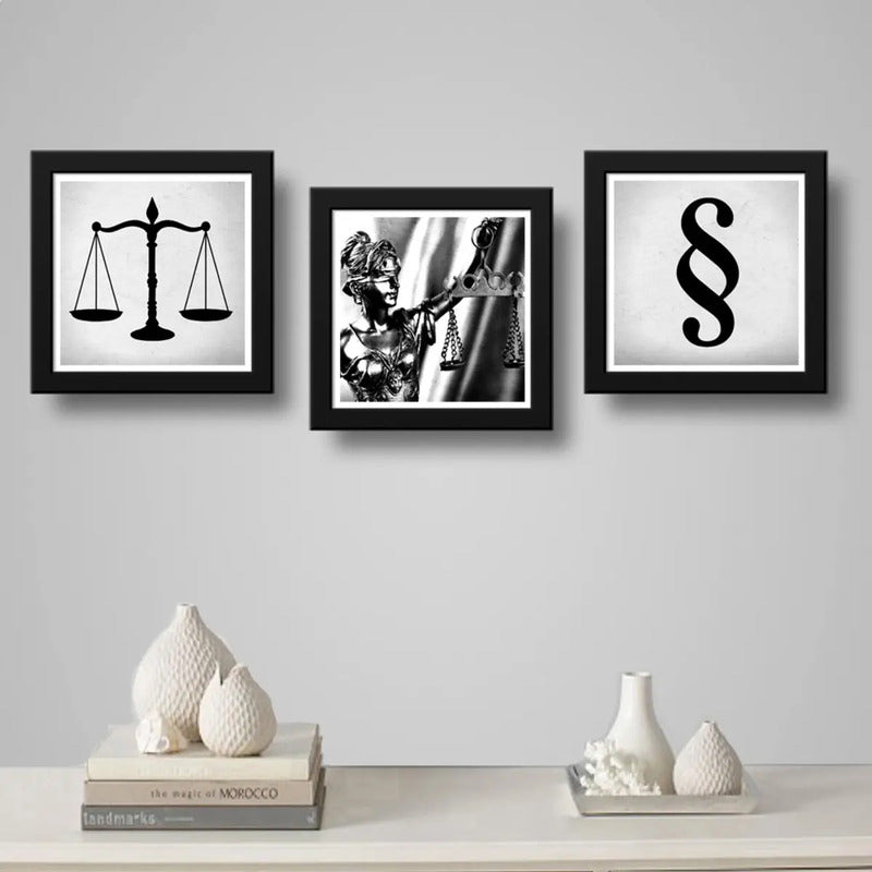 Set 3 Cuadros Abogado Diosa Justicia Juez Estudio Oficina B2