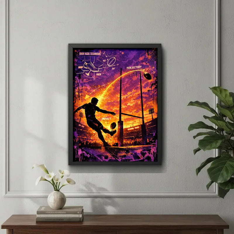 Cuadro Rugby Art Drop Kick Jugador Club Deportes Decoracion Marco Negro