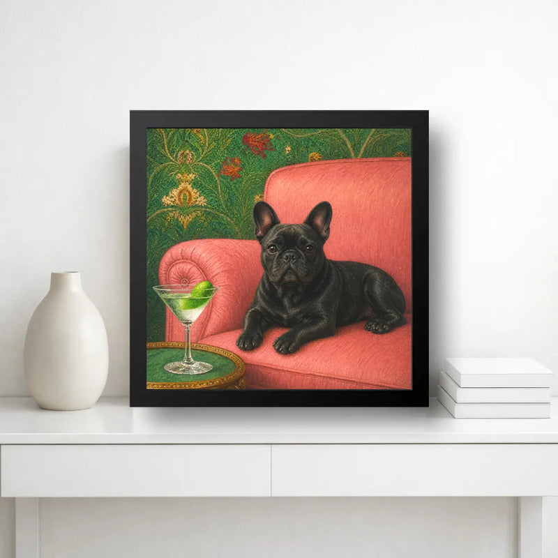 Cuadro Bulldog Frances Sofá Arte Decoracion Living Cocina Marco Negro